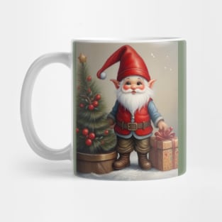 Festive Gnome Delight: Adorable Christmas Gnome Next to Tree Mug